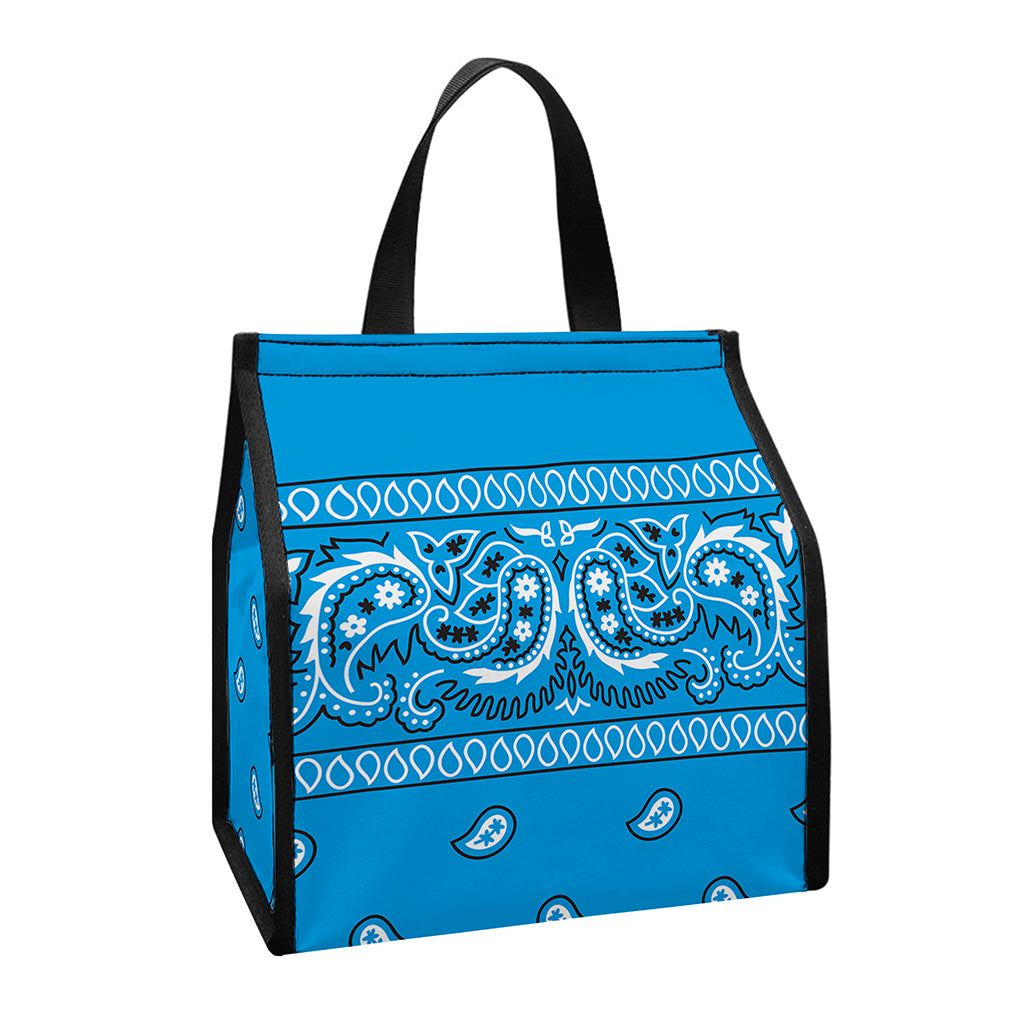 Light Blue Paisley Bandana Print Insulated Lunch Tote