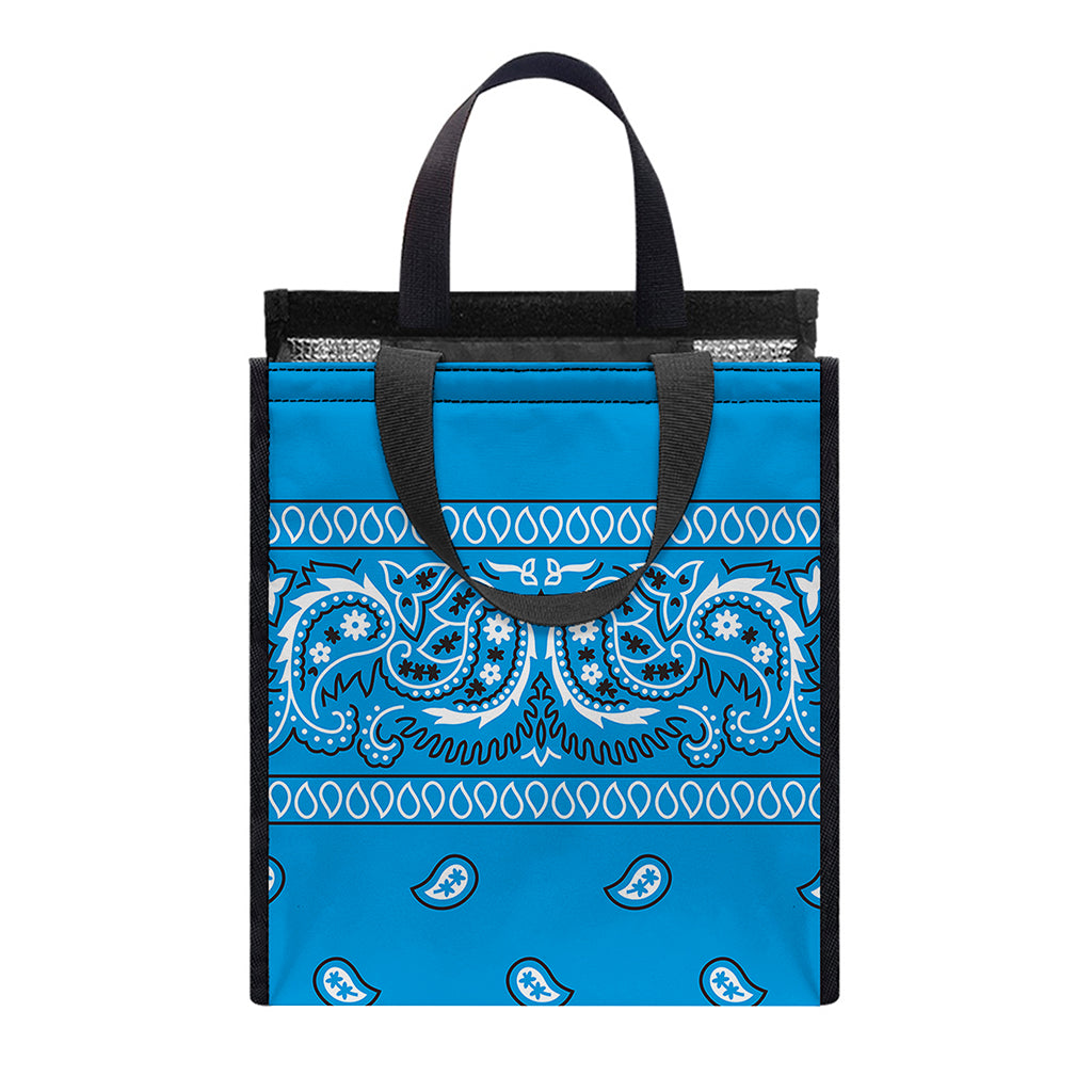 Light Blue Paisley Bandana Print Insulated Lunch Tote