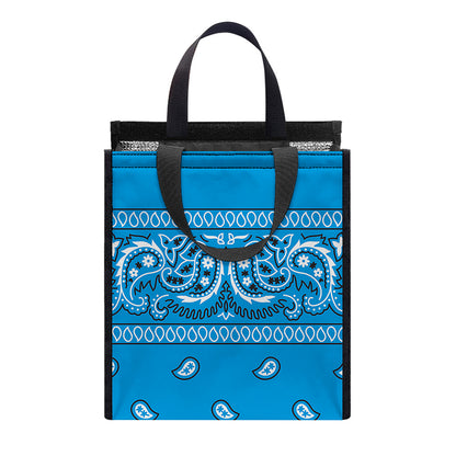 Light Blue Paisley Bandana Print Insulated Lunch Tote