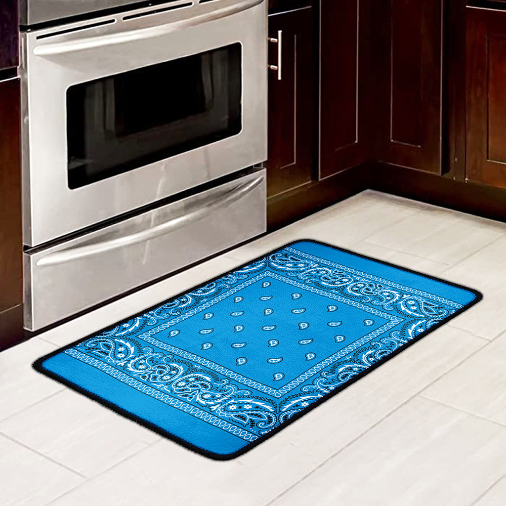 Light Blue Paisley Bandana Print Kitchen Mat