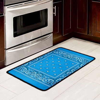 Light Blue Paisley Bandana Print Kitchen Mat