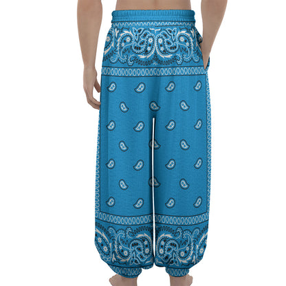 Light Blue Paisley Bandana Print Lantern Pants