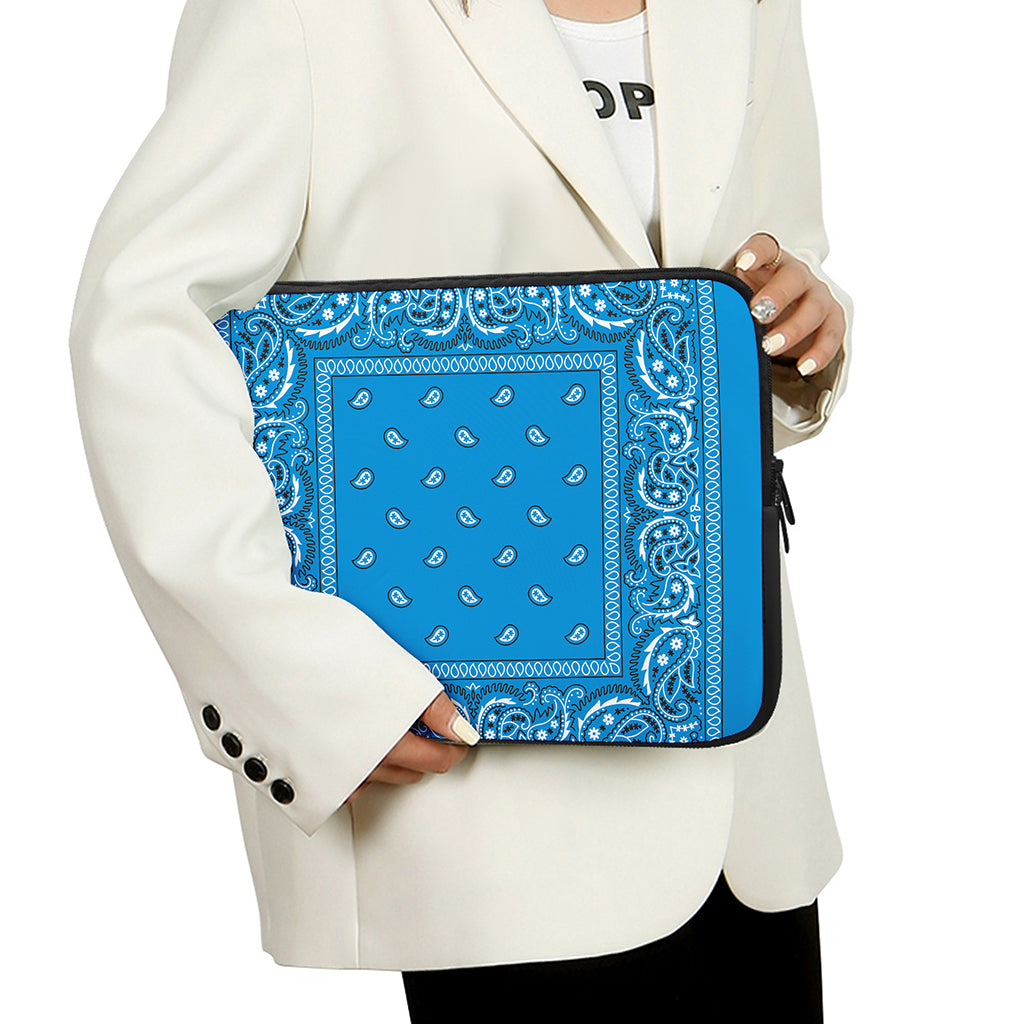 Light Blue Paisley Bandana Print Laptop Sleeve