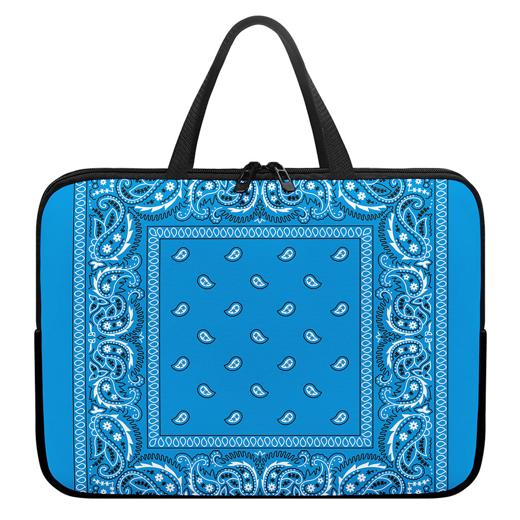 Light Blue Paisley Bandana Print Laptop Sleeve With Handle