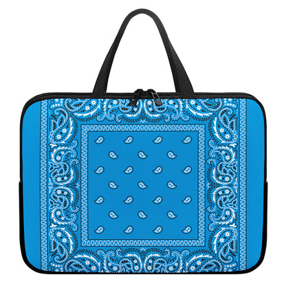 Light Blue Paisley Bandana Print Laptop Sleeve With Handle