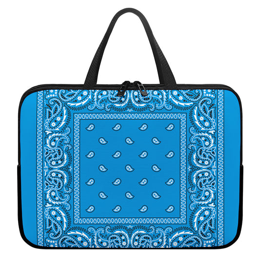 Light Blue Paisley Bandana Print Laptop Sleeve With Handle