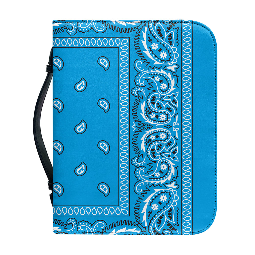 Light Blue Paisley Bandana Print Leather Bible Cover