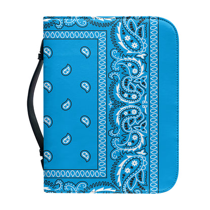 Light Blue Paisley Bandana Print Leather Bible Cover