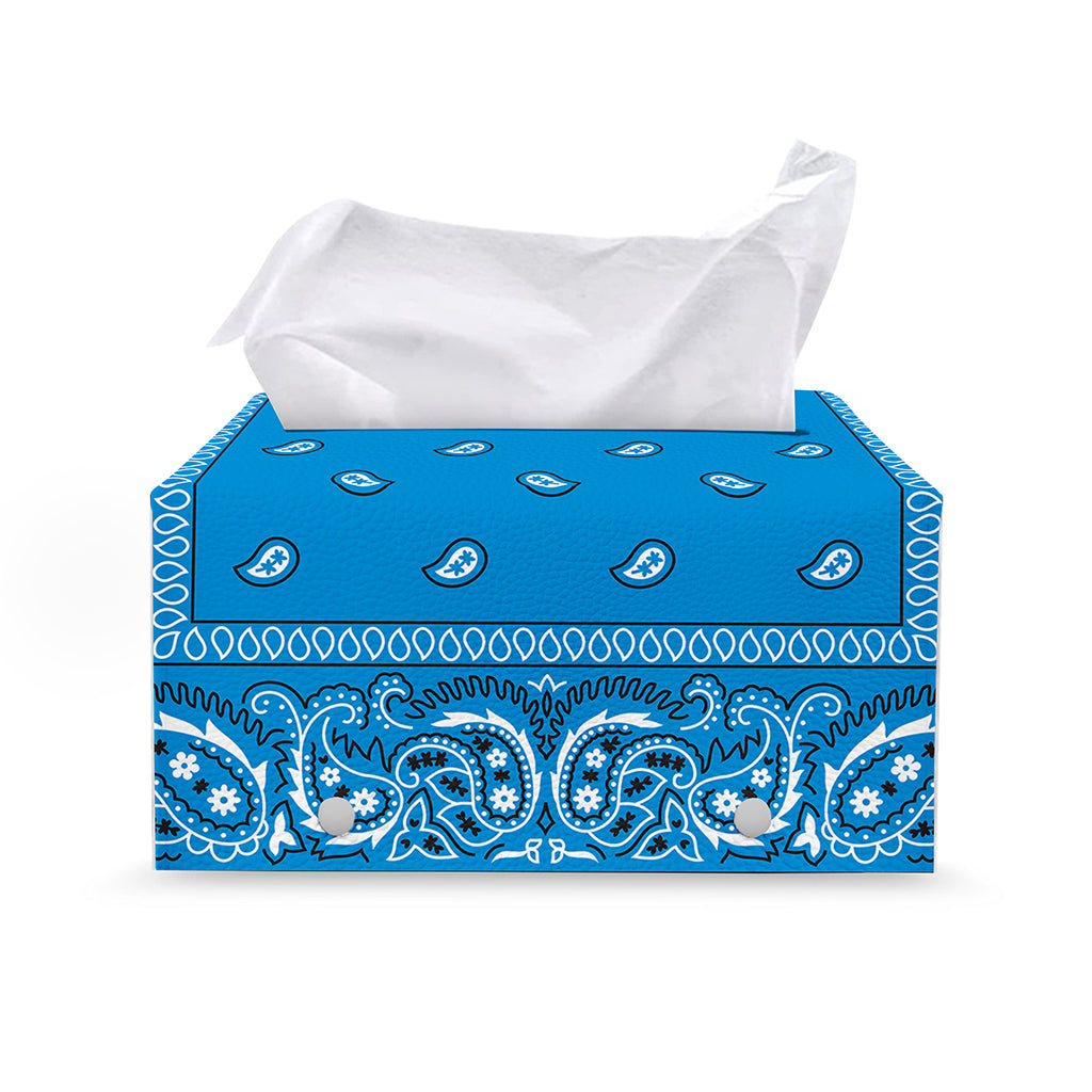 Light Blue Paisley Bandana Print Leather Tissue Box Cover