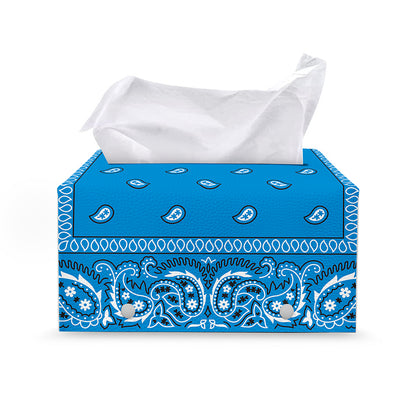 Light Blue Paisley Bandana Print Leather Tissue Box Cover