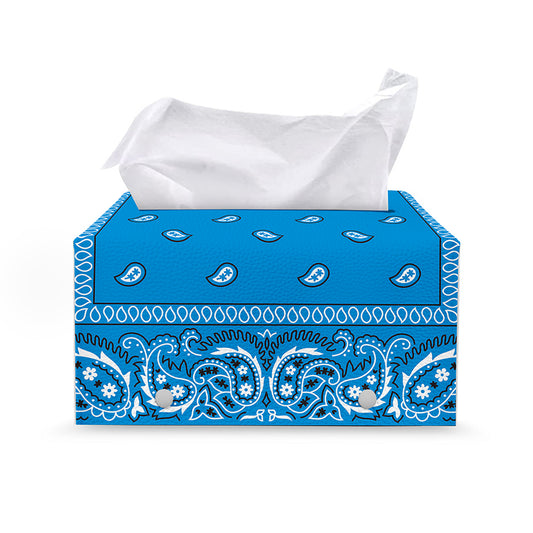 Light Blue Paisley Bandana Print Leather Tissue Box Cover