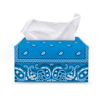 Light Blue Paisley Bandana Print Leather Tissue Box Cover