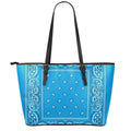 Light Blue Paisley Bandana Print Leather Tote Bag With Zipper