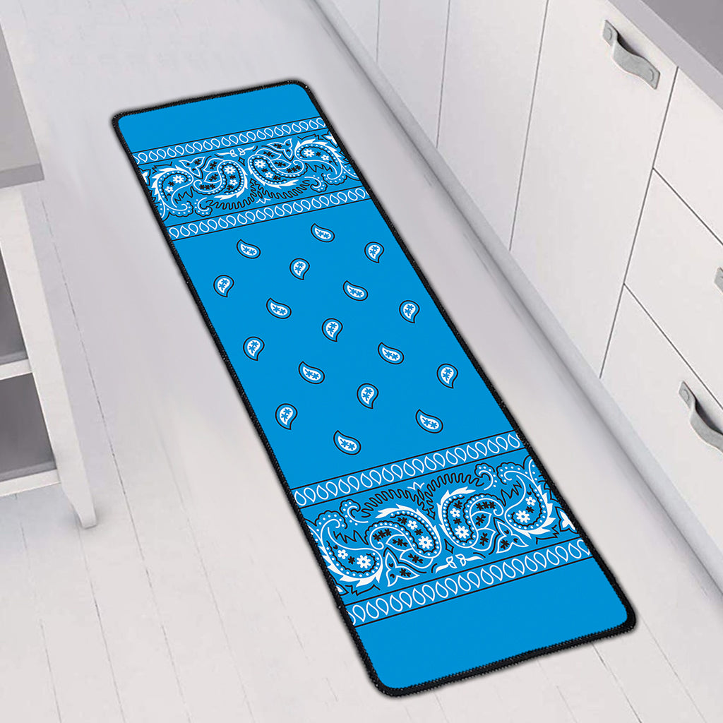 Light Blue Paisley Bandana Print Long Kitchen Mat