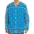 Light Blue Paisley Bandana Print Long Sleeve Baseball Jersey