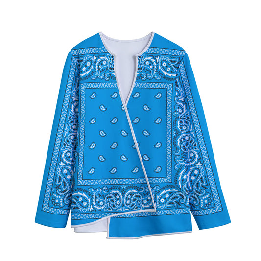 Light Blue Paisley Bandana Print Long Sleeve Short Coat