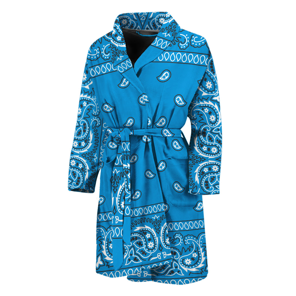 Light Blue Paisley Bandana Print Men's Bathrobe