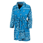Light Blue Paisley Bandana Print Men's Bathrobe