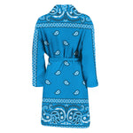 Light Blue Paisley Bandana Print Men's Bathrobe