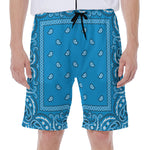 Light Blue Paisley Bandana Print Men's Beach Shorts