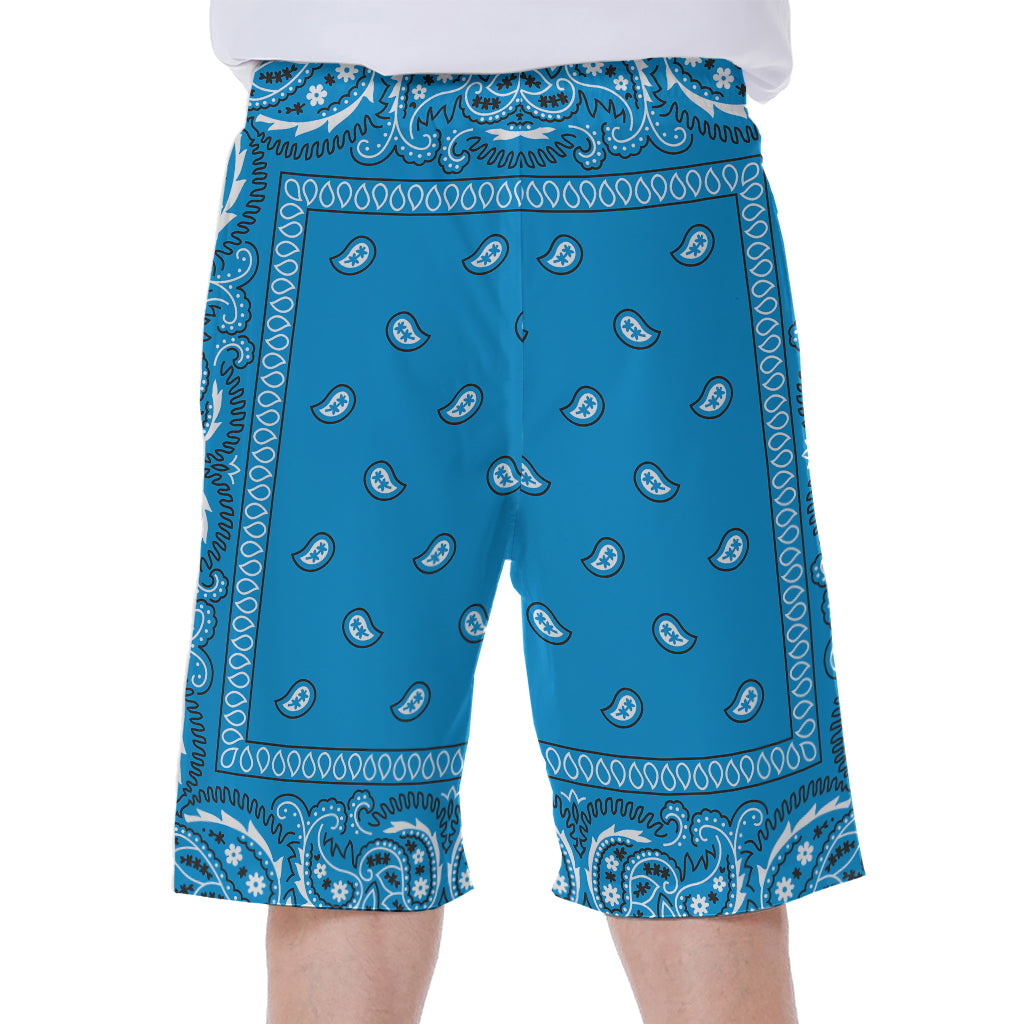 Light Blue Paisley Bandana Print Men's Beach Shorts