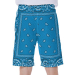 Light Blue Paisley Bandana Print Men's Beach Shorts