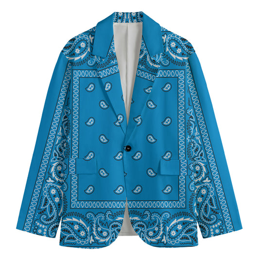 Light Blue Paisley Bandana Print Men's Blazer