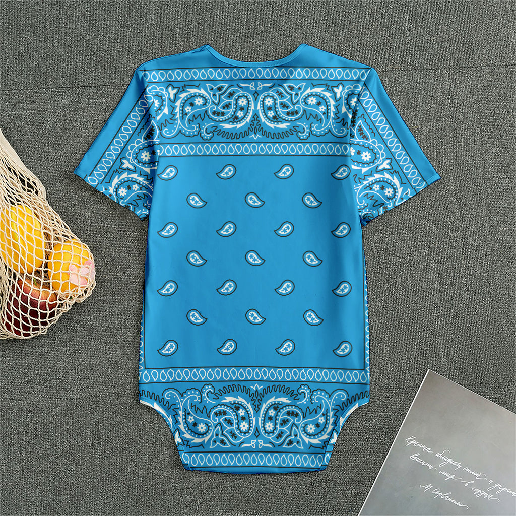 Light Blue Paisley Bandana Print Men's Bodysuit
