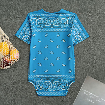 Light Blue Paisley Bandana Print Men's Bodysuit