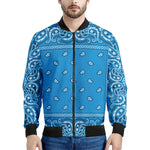 Light Blue Paisley Bandana Print Men's Bomber Jacket