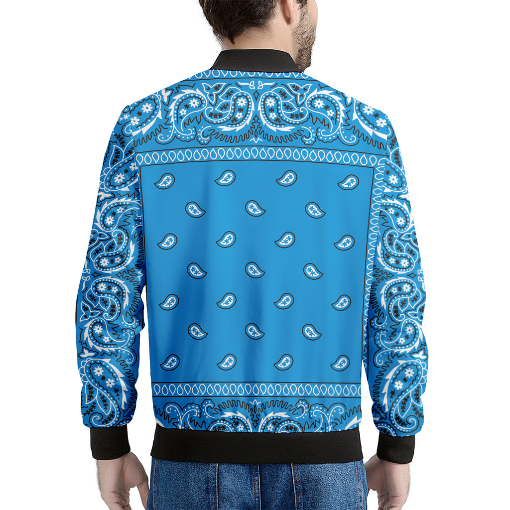 Light Blue Paisley Bandana Print Men's Bomber Jacket – GearFrost