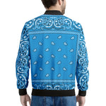 Light Blue Paisley Bandana Print Men's Bomber Jacket