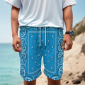 Light Blue Paisley Bandana Print Men's Cargo Shorts