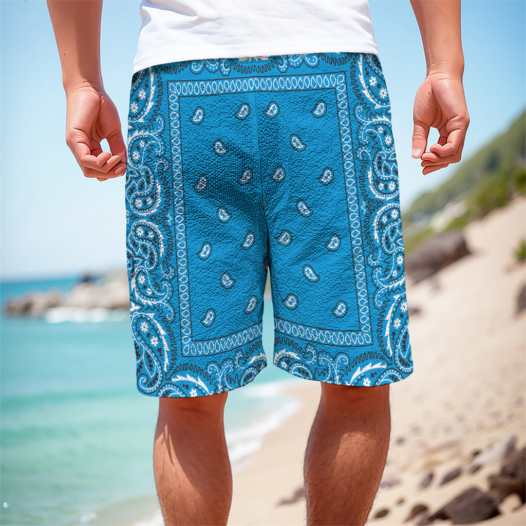 Light Blue Paisley Bandana Print Men's Cargo Shorts