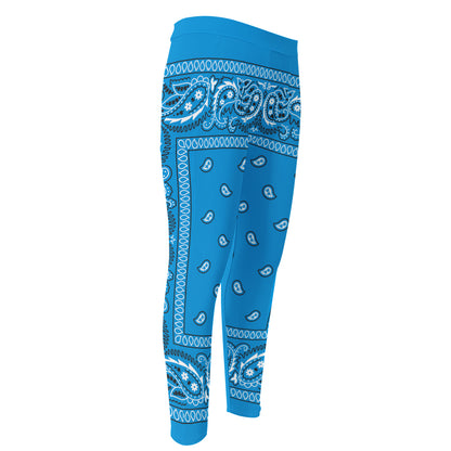 Light Blue Paisley Bandana Print Men's Compression Pants
