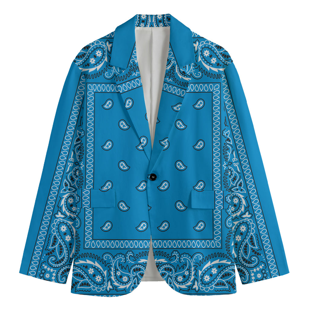 Light Blue Paisley Bandana Print Men's Cotton Blazer