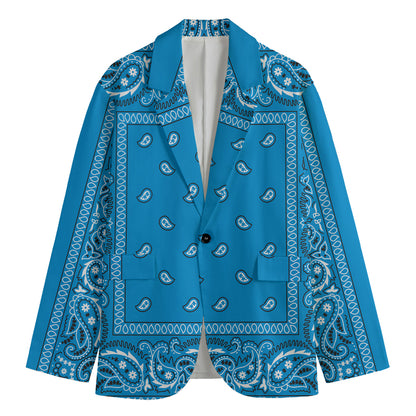 Light Blue Paisley Bandana Print Men's Cotton Blazer