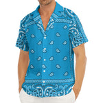 Light Blue Paisley Bandana Print Men's Deep V-Neck Shirt