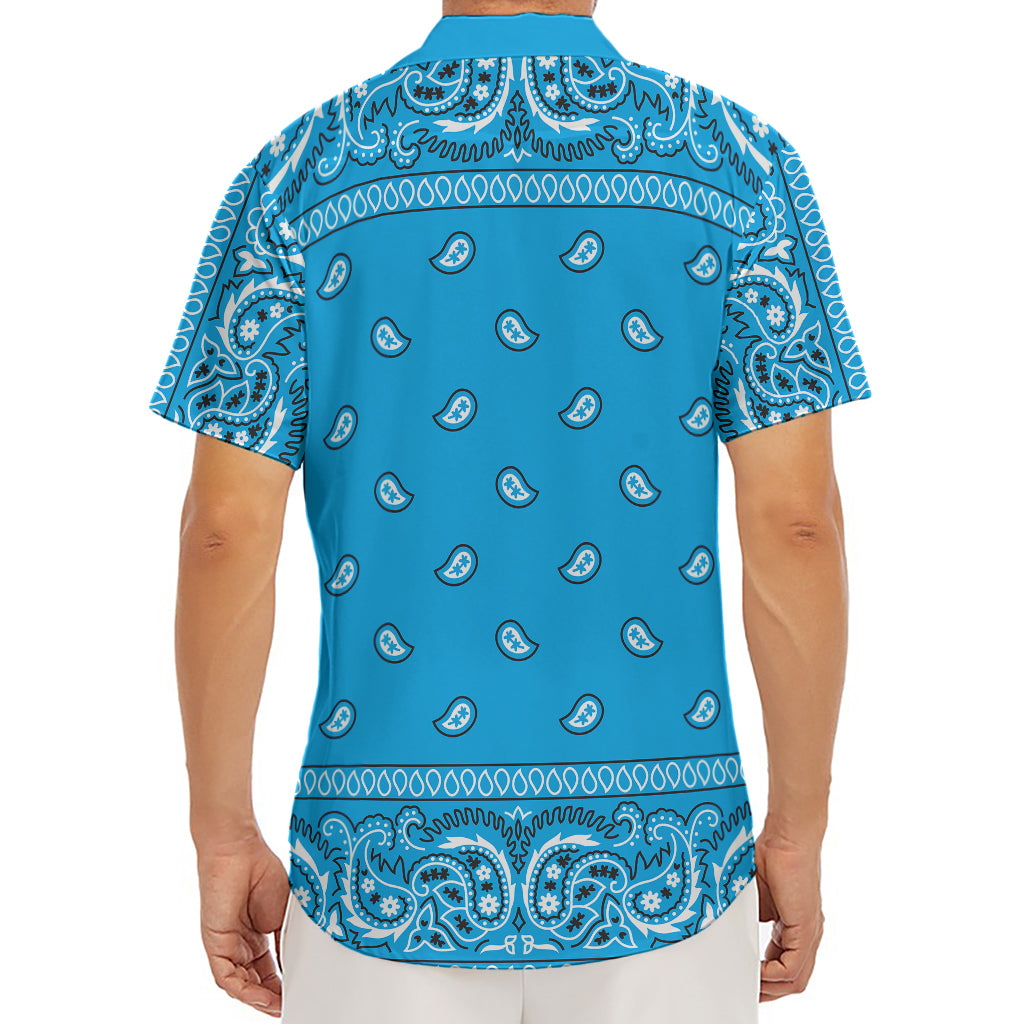 Light Blue Paisley Bandana Print Men's Deep V-Neck Shirt