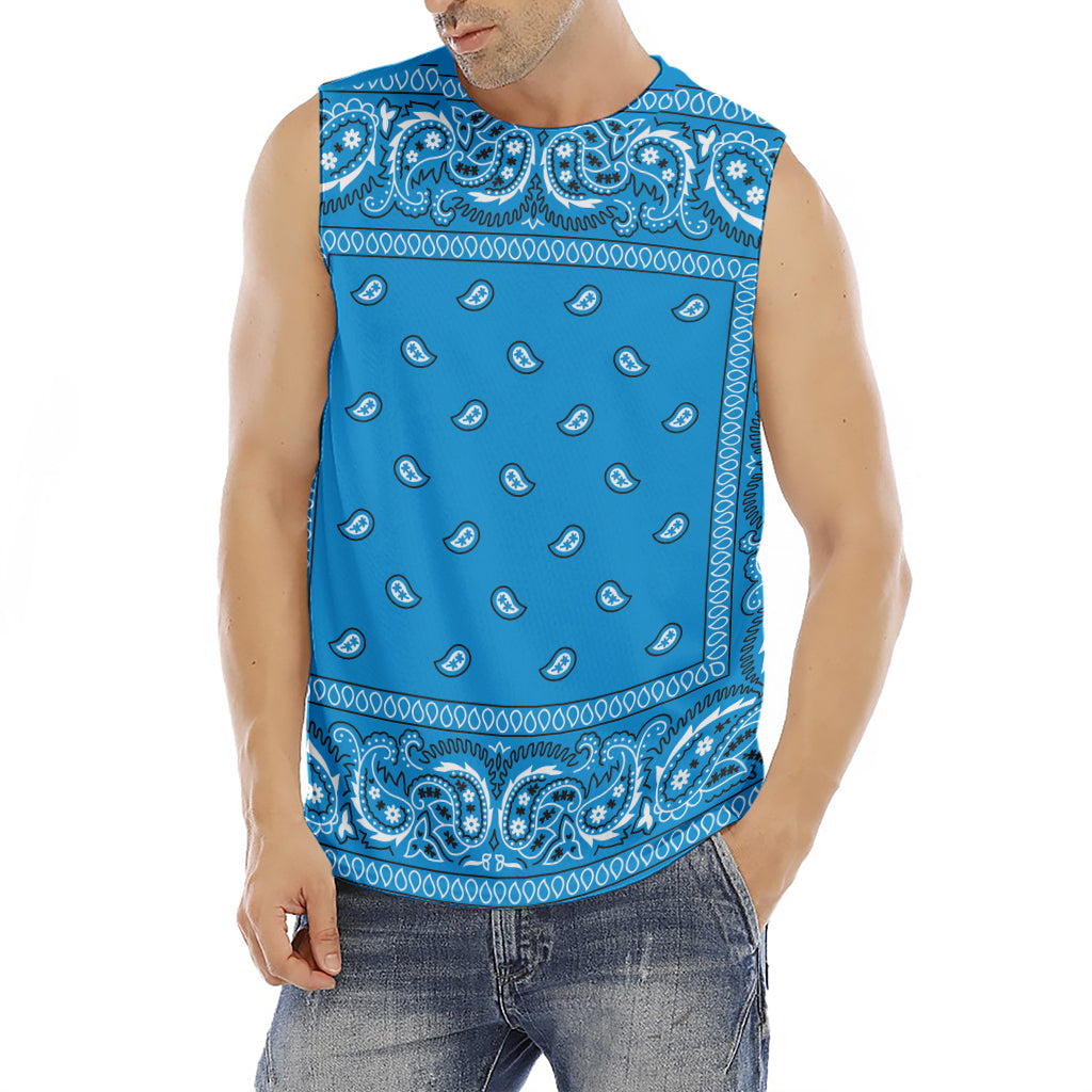 Light Blue Paisley Bandana Print Men's Fitness Tank Top