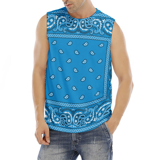 Light Blue Paisley Bandana Print Men's Fitness Tank Top