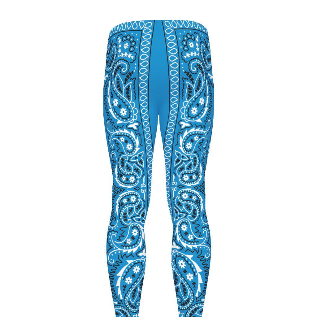 Light Blue Paisley Bandana Print Men's leggings