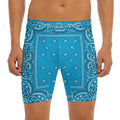 Light Blue Paisley Bandana Print Men's Long Boxer Briefs