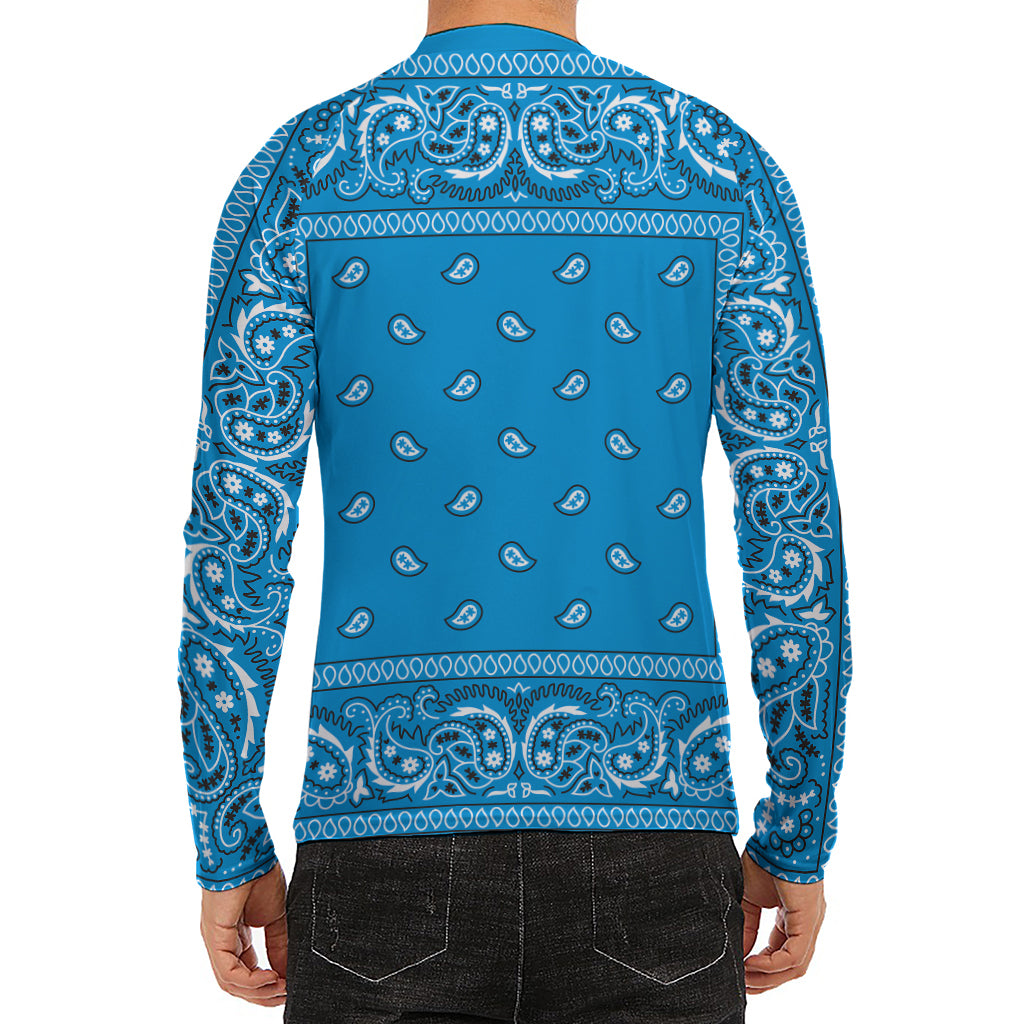 Light Blue Paisley Bandana Print Men's Long Sleeve Rash Guard
