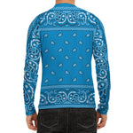 Light Blue Paisley Bandana Print Men's Long Sleeve Rash Guard