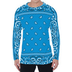 Light Blue Paisley Bandana Print Men's Long Sleeve T-Shirt
