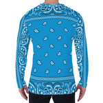 Light Blue Paisley Bandana Print Men's Long Sleeve T-Shirt