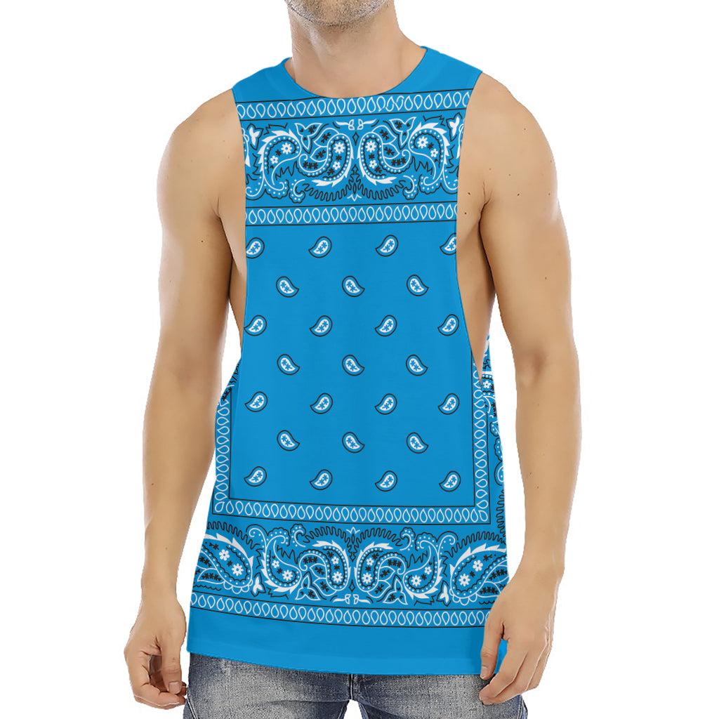 Light Blue Paisley Bandana Print Men's Muscle Tank Top