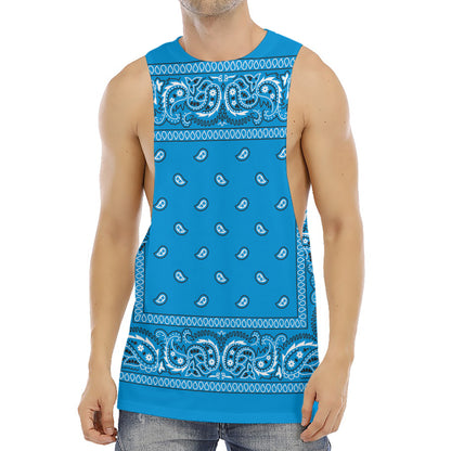 Light Blue Paisley Bandana Print Men's Muscle Tank Top