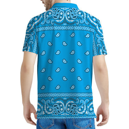 Light Blue Paisley Bandana Print Men's Polo Shirt